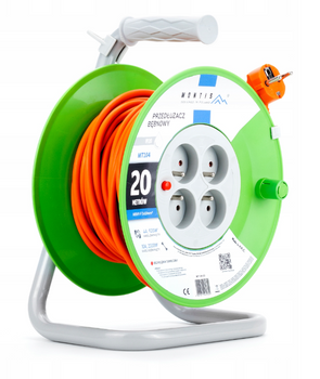 PRZEDŁUŻACZ BĘBNOWY  3x1,0 NA BĘBNIE 2300W IP20 4 GNIAZDA OGRODOWY 20M