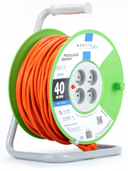 RZEDŁUŻACZ BĘBNOWY 3x1,5 NA BĘBNIE 3680W 16A IP20 4 GNIAZDA OGRODOWY 40M