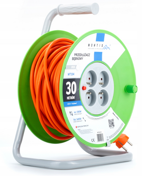 RZEDŁUŻACZ BĘBNOWY 3x1,5 NA BĘBNIE 3680W 16A IP20 4 GNIAZDA OGRODOWY 30M