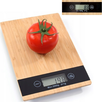 ELEKTRONICZNA WAGA KUCHENNA PŁASKA BAMBUSOWA LCD 5KG
