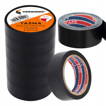 TAŚMA IZOLACYJNA MOCNA CZARNA PVC 6szt DO KABLI WODOODPORNA 6M SZEROKA 17mm