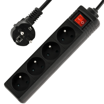 LISTWA ZASILAJĄCA CZARNA PRZEDŁUŻACZ SIECIOWY UZIEMIENIE 4 GNIAZDA 1,5M