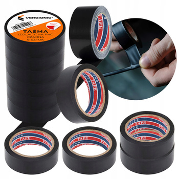 TAŚMA IZOLACYJNA MOCNA CZARNA PVC 6szt DO KABLI WODOODPORNA 6M SZEROKA 17mm