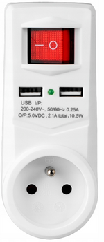 ROZGAŁĘŹNIK ELEKTRYCZNY ZŁODZIEJKA GNIAZDO Z WŁĄCZNIKIEM 2x USB 2.1A