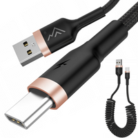 KABEL PRZEWÓD USB-A USB-C SZYBKI MOCNY KABEL DO AUTA SPIRALA OPLOT PD 3A